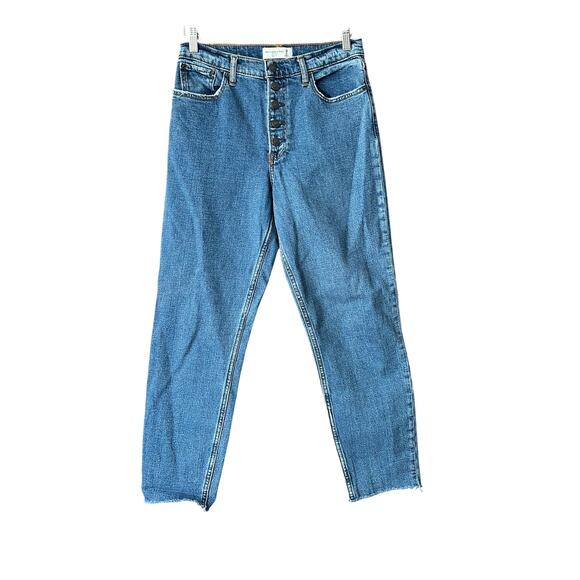 Abercrombie & Fitch Women's The Mom High Rise Jeans Raw Hem Blue Size 28/6L - Picture 1 of 9